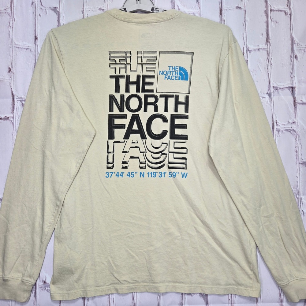 The North Face Long Sleeve T-Shirt Pale Yellow Graphic Cotton Mens Sz Large
